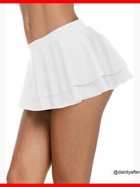 Pleated Mini Skirt with Ruffle Hem, 90% Polyester 10% Spandex